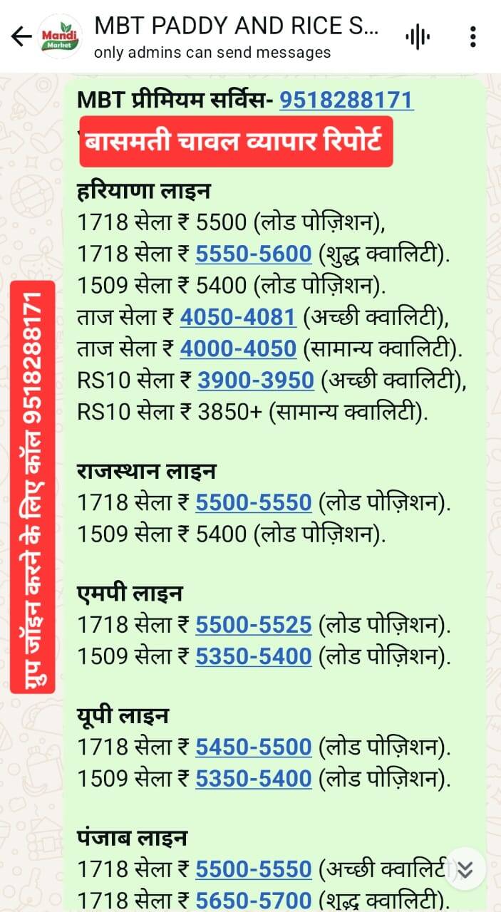 आज बासमती की कौन सी वैरायटी बिकी सबसे तेज | यहां देखें धान के ताजा भाव तेजी मंदी के साथ